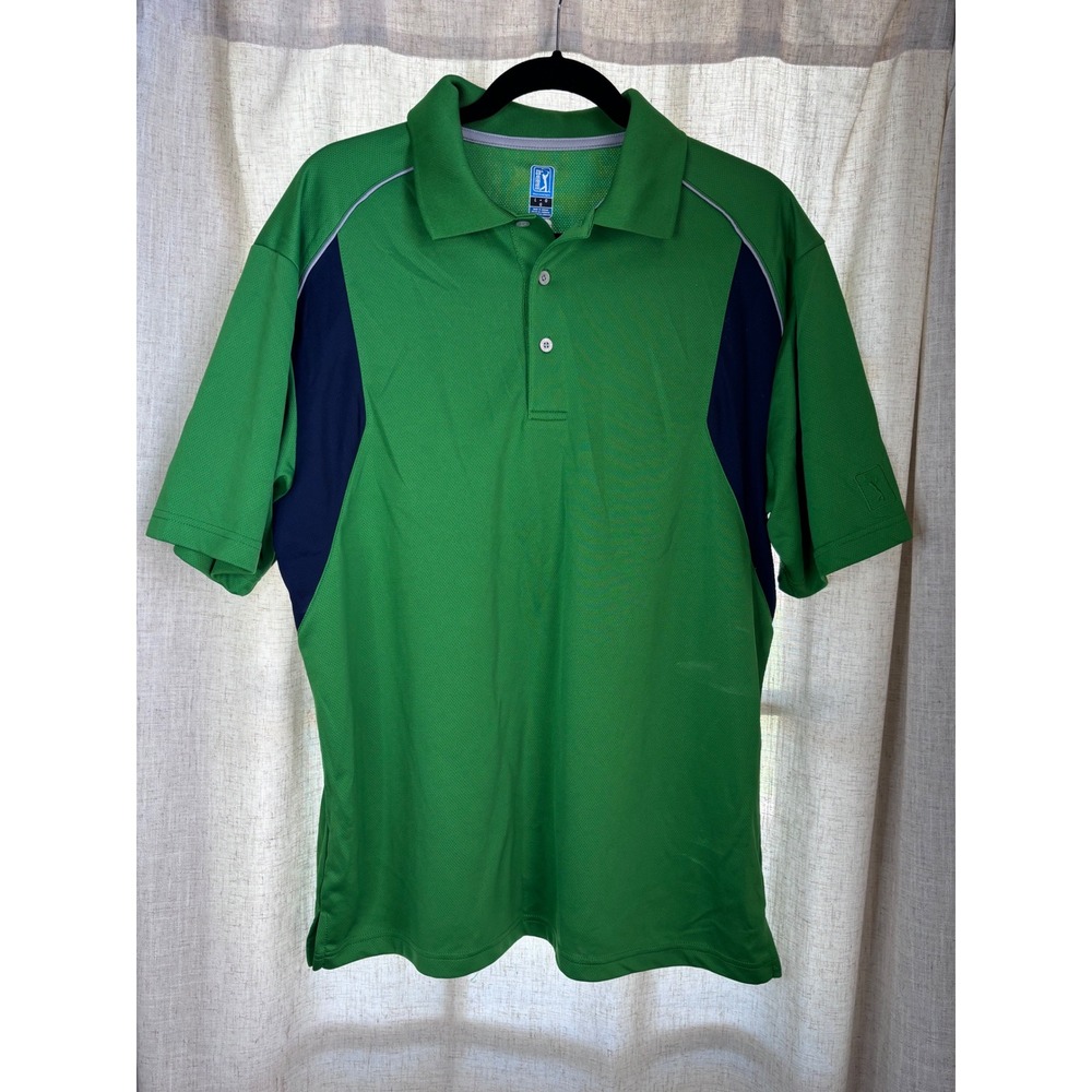 PGA Tour Airflux Mens Large Green Navy Blue Colorblock Golf Polo Shirt L